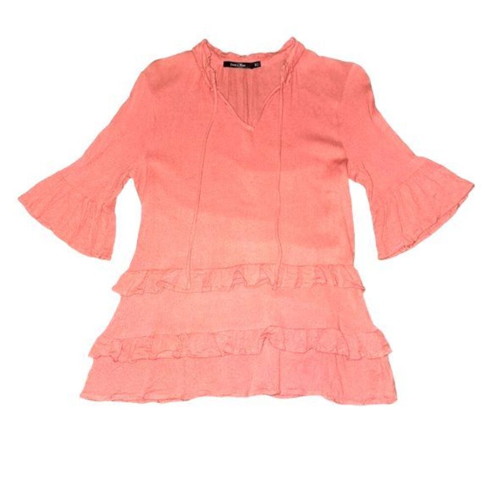 Doe & Rae Orange Ruffled Tie Neck Tunic Size M‎ - Picture 4 of 8